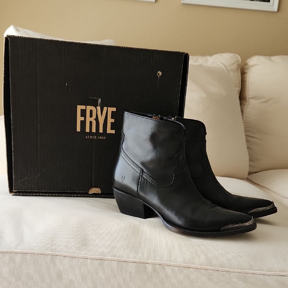 Frye Metal Toe Sascha Black Ankle Booties
